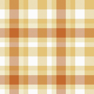 Tekstil mağazası, kusursuz vektör, lüks kumaş arka plan modeli. Kehribar ve beyaz renklerde canlandırılmış tartan desen ekoseli kontrol.