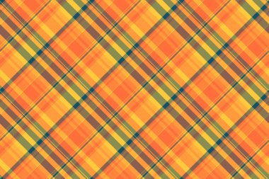 Turuncu ve kehribar rengi desensiz desenli tekstil kontrol kumaşının tartan vektör arkaplanı.
