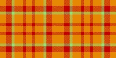 Süslü tekstil vektör arka planı, kaliteli ekose kumaş. Kehribar ve kırmızı renkte pürüzsüz desen denetimi yap.