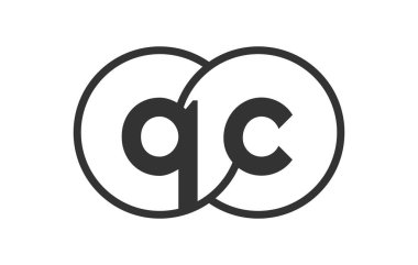 QC şirket amblemi, ana hatlı mermiler ve iki birleşik dairenin logo şablonu, marka kimliği, logotip. Vektör Sonsuzluk sembolü