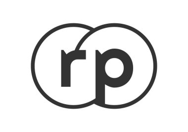 RP şirketinin amblemi, ana hatlı mermiler ve iki birleşik dairenin logo şablonu, marka kimliği, logoti. Vektör Sonsuzluk sembolü