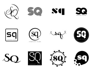SQ logo şirketi şablonu. Harfler ve q logoti. Tasarım elemanları ile farklı klasik serif harfleri ve modern kalın metin ayarla. İlk yazı tipi tipografisi.