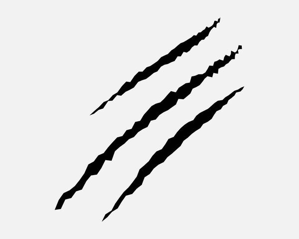 Claws scratches, animal monster mark design element, tattoo and decor for halloween. Black silhouette, vector illustration isolated on white background.