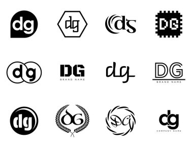 DG logo şirketi şablonu. D ve G logoti harfleri. Tasarım elemanları ile farklı klasik serif harfleri ve modern kalın metin ayarla. İlk yazı tipi tipografisi.