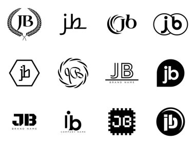 JB logo şirketi şablonu. J ve B harfleri logoti. Tasarım elemanları ile farklı klasik serif harfleri ve modern kalın metin ayarla. İlk yazı tipi tipografisi.