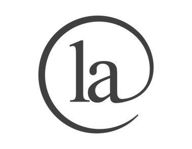 Çember şeklinde e-posta işareti tarzında iki harften oluşan LA logosu. L ve A yuvarlak şirket logosu