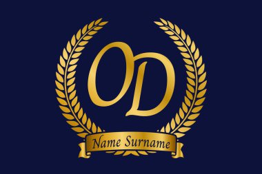 Initial letter O and D, OD monogram logo design with laurel wreath. Luxury golden emblem with calligraphy font. clipart