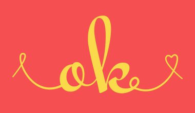 Tamam, ilk düğün monogramı kaligrafi vektör illüstrasyonu. Sevgililer Günü posteri ve tebrik kartı için el yazısıyla yazılmış logo tasarımı.