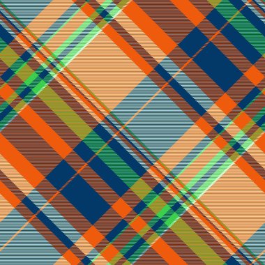 Zengin tekstil ekose desenli, grup tartan vektör desenli. Kumaş arkaplanını parlak ve cyan renklerinde pürüzsüz olarak kapat.