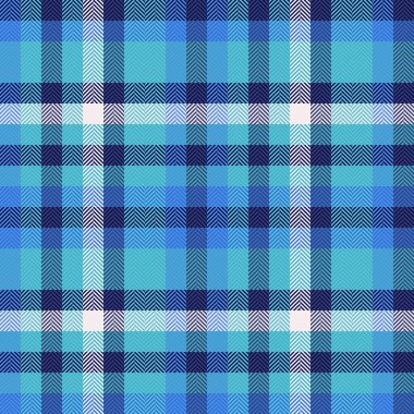 Örtüsüz kumaş deseni, net vektör kontrolü tekstil. Akan tartan kumaş arkaplan dokusu mavi ve cyan renkli.
