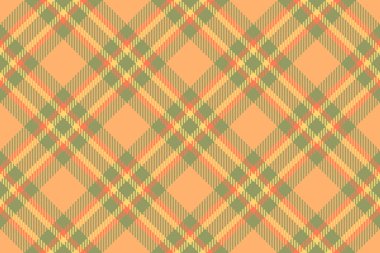 Tartan vektör arkaplanının kumaş dokusu kireç ve turuncu renklerde ekoseli kumaş deseni.