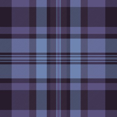 Araştırılmış tartan tartan kontrolü, modaya uygun kumaş ekose kumaş. Koyu ve çivit renklerinde iz bırakmayan desen vektör dokusu.