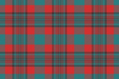 Tekstil dikişsiz ekosenin kumaş arkaplan deseni, tartan kontrol vektör dokusu kırmızı ve cyan renklerinde..