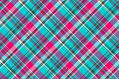 Özel tartan kontrol dokusu, perakende ekosesiz desen. Kaplama kumaşı arkaplan vektörü tekstil mavisi ve pembe renk.