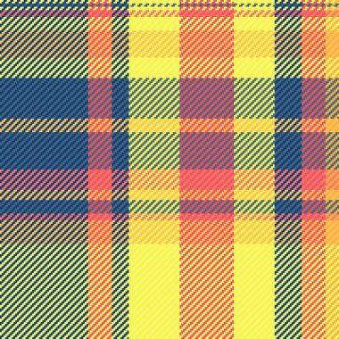 Romantik arka plan tekstil deseni, çek kumaşı pürüzsüz. Ekose vektör tartan dokusunu mavi ve sarı renkte dekore et.