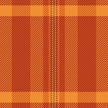Ekoseli tarama geçmişi, kusursuz baba vektör tartan. Saten tekstil kumaş dokusu turuncu ve kırmızı renklerde.