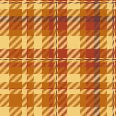 Soyut arka plan tekstil vektör ekoseli, kumaş desenli dikişsiz tartan. Kehribar ve kırmızı renklerde yaratıcılık dokusu kontrolü.