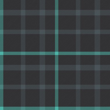 Siyah ve gri renkli kumaş tartan vektör dokusuna sahip arka plan tekstilinin ekoseli deseni.
