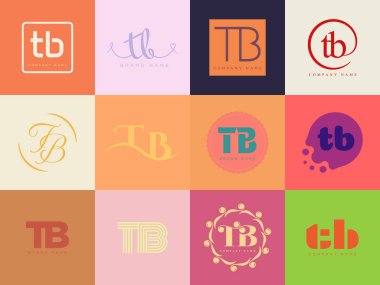 Tüberküloz şirketi şablonu. T ve B harfleri logoti. Tasarım elemanları ile farklı klasik serif harfleri ve modern kalın metin ayarla. İlk yazı tipi tipografisi.