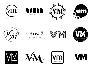 VM logo şirketi şablonu. V ve M harfi logoti. Tasarım elemanları ile farklı klasik serif harfleri ve modern kalın metin ayarla. İlk yazı tipi tipografisi.