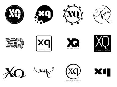 XQ logo şirketi şablonu. X ve Q logoti harfleri. Tasarım elemanları ile farklı klasik serif harfleri ve modern kalın metin ayarla. İlk yazı tipi tipografisi.