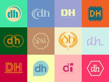 DH logo şirketi şablonu. D ve H logoti harfleri. Tasarım elemanları ile farklı klasik serif harfleri ve modern kalın metin ayarla. İlk yazı tipi tipografisi.