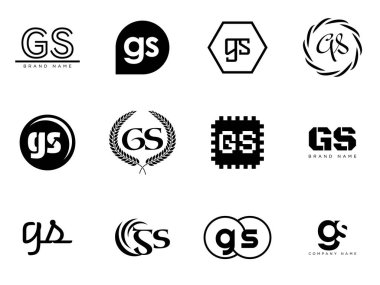 GS logo şirketi şablonu. G harfi ve logoti. Tasarım elemanları ile farklı klasik serif harfleri ve modern kalın metin ayarla. İlk yazı tipi tipografisi.
