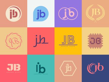 JB logo şirketi şablonu. J ve B harfleri logoti. Tasarım elemanları ile farklı klasik serif harfleri ve modern kalın metin ayarla. İlk yazı tipi tipografisi.