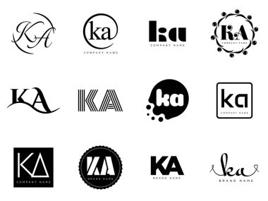 KA logo şirketi şablonu. K harfi ve logoti. Tasarım elemanları ile farklı klasik serif harfleri ve modern kalın metin ayarla. İlk yazı tipi tipografisi.