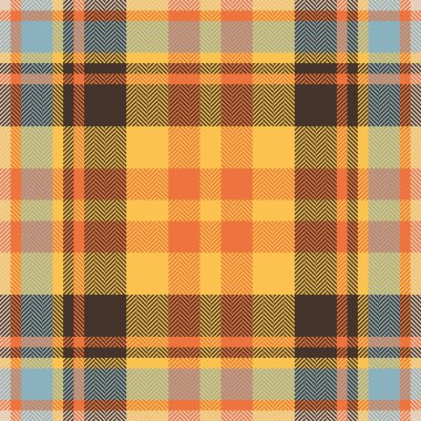 Ekose kontrol deseni turuncu ve kırmızı renklerde. Kusursuz kumaş dokusu. Tartan tekstil baskı tasarımı.