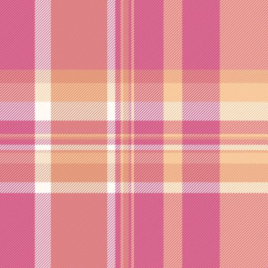 Pembe ve turuncu renklerde tekstil kumaş ekose vektörü olan arka plan tartan deseninin dokusunu kontrol et.