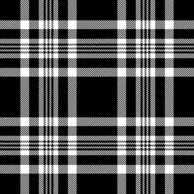 Geleneksel, ekoseli, web sitesi tartan desenli. Siyah ve beyaz renklerde kavramsal doku tekstil vektörü.