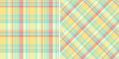 Tekstil ekoseli desenli vektör arkaplanını eklemsiz kumaşla kontrol et. Gökkuşağı renginde. Kumaş kumaş tipleri.