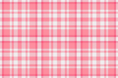 Doku tekstil tartan vektörü, duvar kağıdı kumaş dokusu kontrolü. Kırmızı ve beyaz renklerde kısa pürüzsüz arkaplan ekoseli desen.