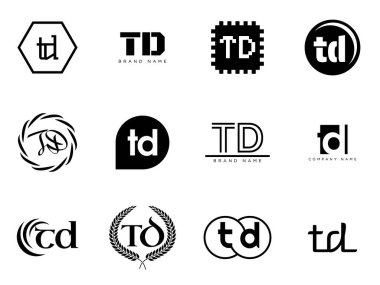 TD logo şirketi şablonu. Harf t ve d logotype. Tasarım elemanları ile farklı klasik serif harfleri ve modern kalın metin ayarla. İlk yazı tipi tipografisi.