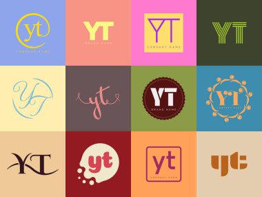 YT logo şirketi şablonu. Mektup y ve t logotype. Tasarım elemanları ile farklı klasik serif harfleri ve modern kalın metin ayarla. İlk yazı tipi tipografisi.