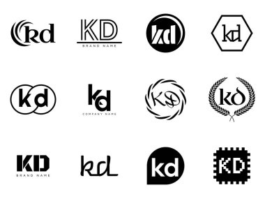 KD logo şirketi şablonu. K ve D harfleri logoti. Tasarım elemanları ile farklı klasik serif harfleri ve modern kalın metin ayarla. İlk yazı tipi tipografisi.