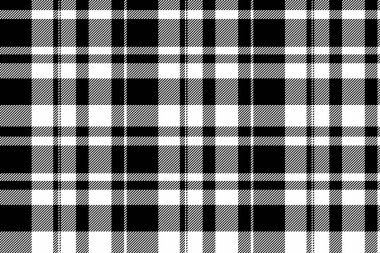 Siyah ve beyaz renklerde dikişsiz bir tekstil ekose tartan ile dokunun vektör kumaş arka planı denetimi.