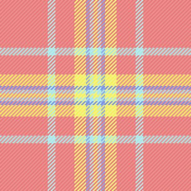 Değişik tartan arkaplan dokusu, saten dikişsiz kontrol vektörü. Plank kumaş desenli, kırmızı ve sarı renkli tekstil..