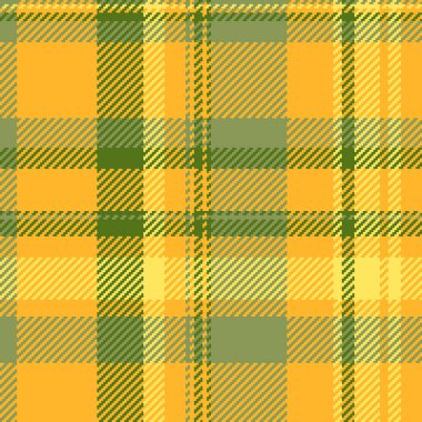 İnce ekose kumaş, lifli tartan arkaplan dikişsiz. Kehribar ve kireç renklerinde 60 'ların kumaşı vektör örüntüsünü kontrol et.