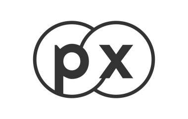 PX şirket amblemi ana hatlar ve p x harfleriyle. Marka kimliği için birleşmiş iki dairenin logo şablonu, logotip. Vektör Sonsuzluk sembolü