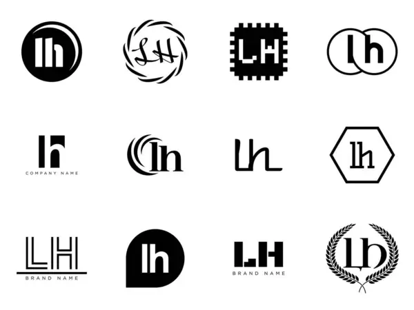 stock vector LH logo company template. Letter l and h logotype. Set different classic serif lettering and modern bold text with design elements. Initial font typography.