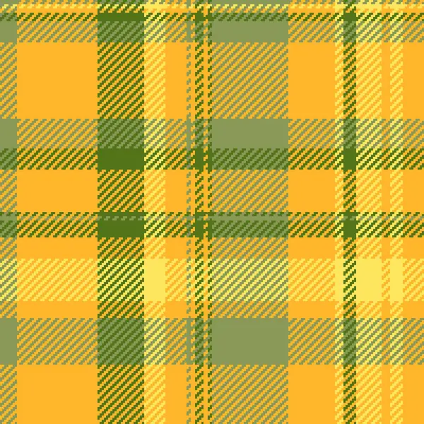 Stock vector Sparse plaid textile texture, fiber tartan background seamless. 60s fabric check vector pattern in amber and lime colors.