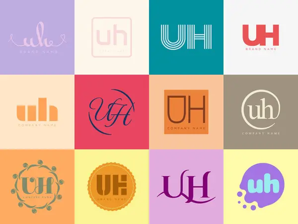 Stock vector UH logo company template. Letter u and h logotype. Set different classic serif lettering and modern bold text with design elements. Initial font typography.