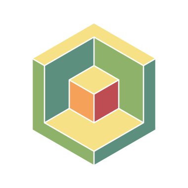 Küp logosu, geometrik vektör tasarımı. Kutu logoti şirketi, izometrik 3 boyutlu teknoloji amblemi.