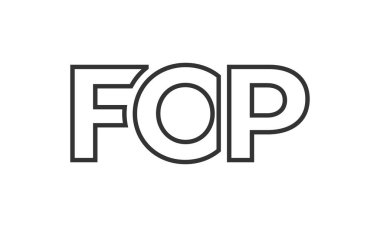 FOP logo tasarım şablonu güçlü ve modern kalın metin ile. Basit ve minimal tipografi içeren ilk tabanlı vektör logosu. Moda şirket kimliği.