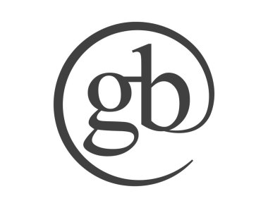 Çember şeklinde e-posta işareti tarzında iki harften oluşan GB logosu. G ve B, iş şirketinin logosu.