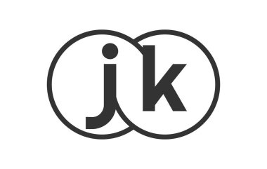 JK şirketinin amblemi ana hatları yuvarlak ve J K harfleri ile birleşmiş iki dairenin logo şablonu, marka kimliği, logotip. Vektör Sonsuzluk sembolü