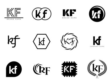 KF logo şirketi şablonu. K harfi ve Flogotype. Tasarım elemanları ile farklı klasik serif harfleri ve modern kalın metin ayarla. İlk yazı tipi tipografisi.