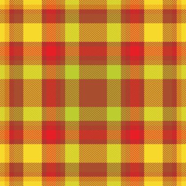 Ekose kontrol deseni turuncu ve kırmızı renklerde. Kusursuz kumaş dokusu. Tartan tekstil baskı tasarımı.
